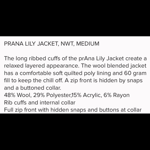 NWT Prana Coat 🖤 - Picture 3 of 3